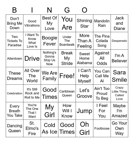 SINGO Bingo Card