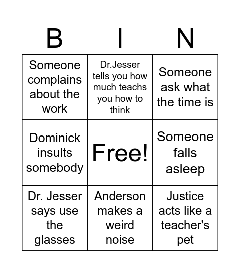 Untitled Bingo Card