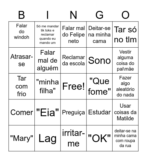 Drecah Bingoh Bingo Card