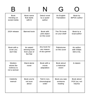 2024 Read Hard Bingo Card