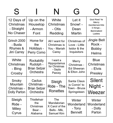 SINGO Bingo Card
