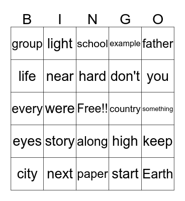 Tricky Word Bingo Card