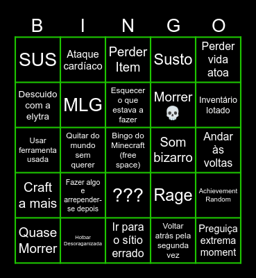 Bingo do Minecraft Bingo Card