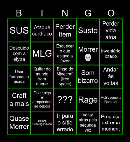 Bingo do Minecraft Bingo Card