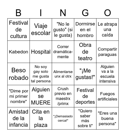 Cliques en la manga-hua-hwa gay Bingo Card