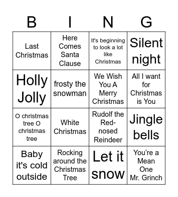 CHRISTMAS  SONGS BINGO Card