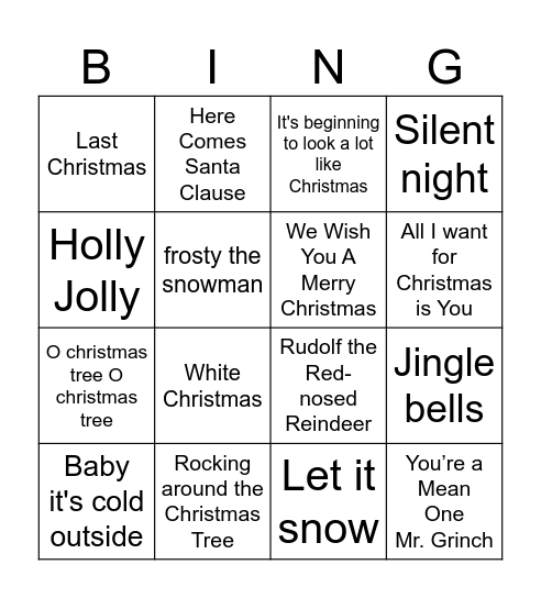 CHRISTMAS  SONGS BINGO Card