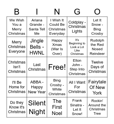 HNWL Musical Christmas Bingo Card