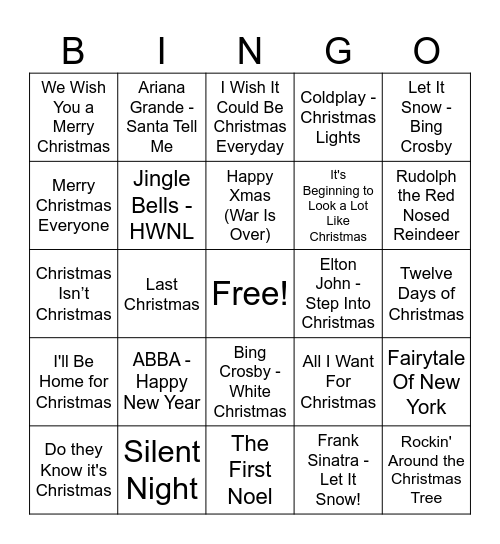 HNWL Musical Christmas Bingo Card