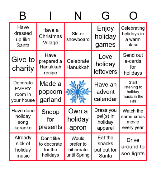 Holiday Bingo Card