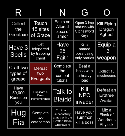 Elden Ring Bingo Card