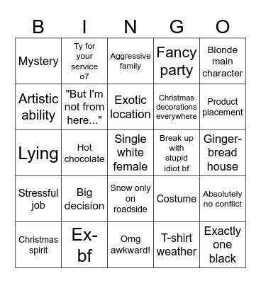 Hallmark Christmas Movie Bingo Card
