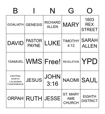 YOUTH BIBLE STUDY Bingo Card