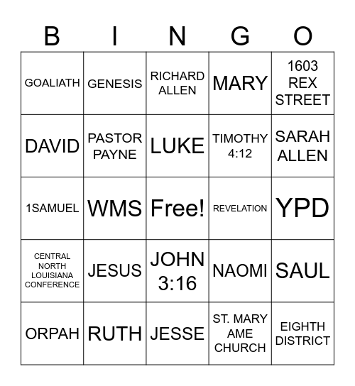 YOUTH BIBLE STUDY Bingo Card
