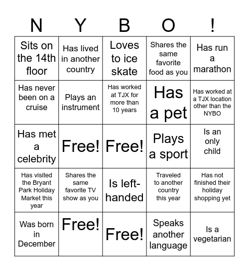NYBO! Bingo Card