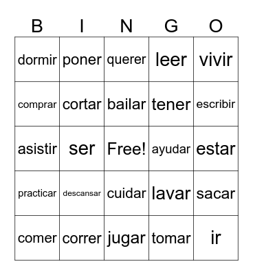 Verbs! Bingo Card