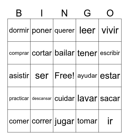 Verbs! Bingo Card