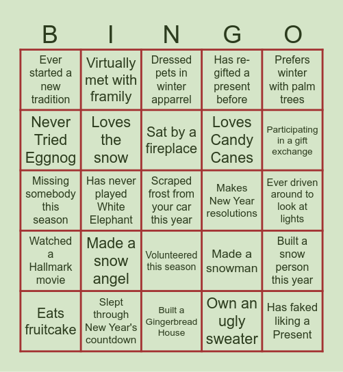 Holiday Bingo Card