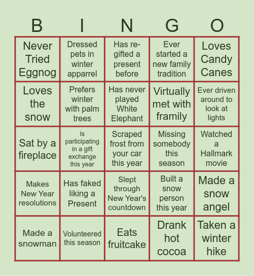 ☃️ Holiday Bingo 🎁 Bingo Card