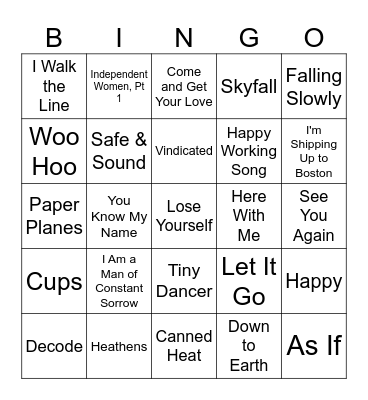 21st Century Movie Songs Bingo Card