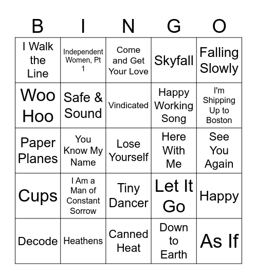 21st Century Movie Songs Bingo Card