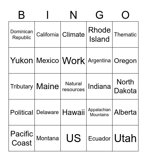 World Geography Bingo Card