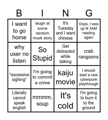 The CT Board Bingo Card