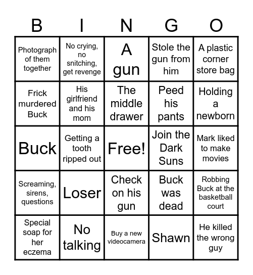 A Long Way Down BINGO Card