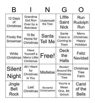 Christmas Carol Bingo Card