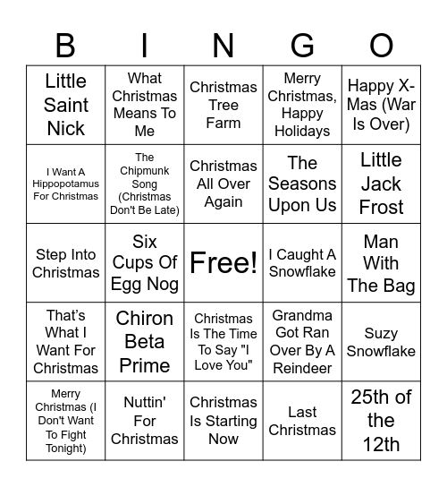 HOLIDAY MUSIC BINGO Card