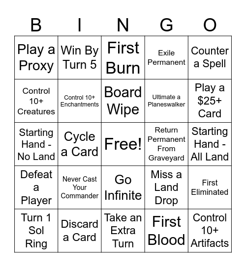 MTG Commander Bingo Card