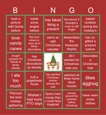 Virtual Holiday Bingo Card