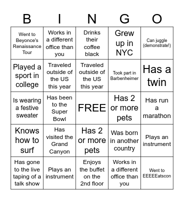Find Someone Who... Bingo Card