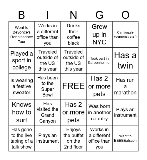 Find Someone Who... Bingo Card