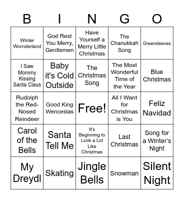 Holiday Song Bingo Card