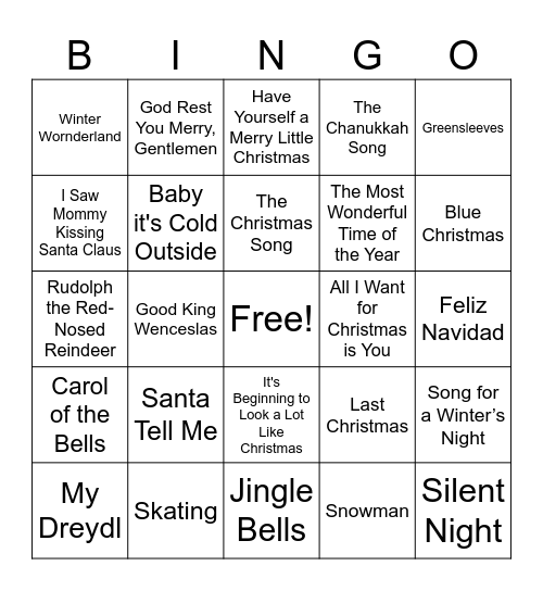 Holiday Song Bingo Card