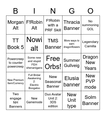 Fire Emblem Heroes 2024 Bingo Card Bingo Card