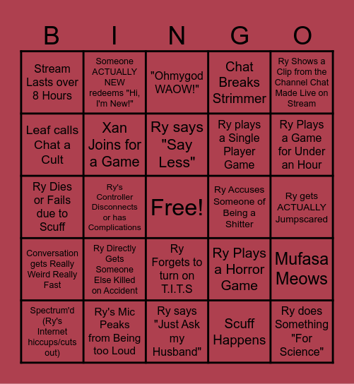 Goat Lady Ryghas Strim Bingo Card