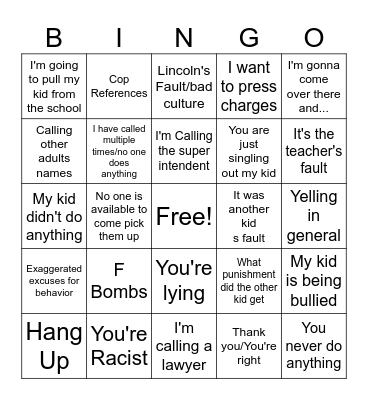 Calling Home Bingo Card