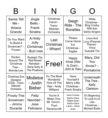 Holiday Bingo Card