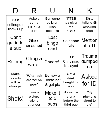 Pub Crawl Bingo Card