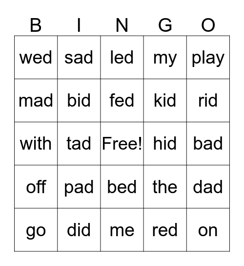 Wordo Bingo Card