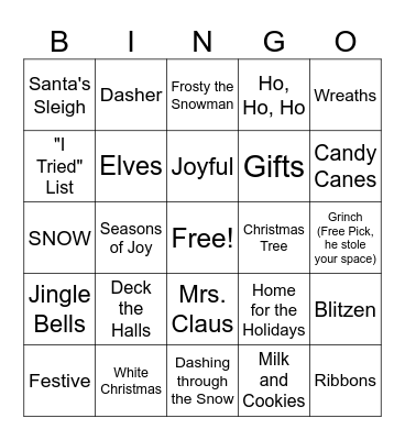 Elf Bingo Card