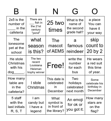 Christmas Scavenger hunt Bingo Card