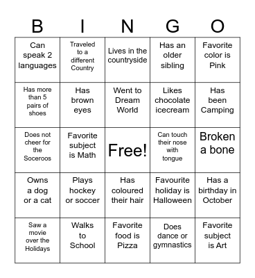 Classroom Bingo Card