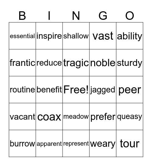 Vocabulary Bingo Card