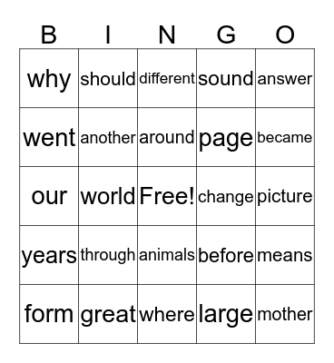 List B Bingo Card
