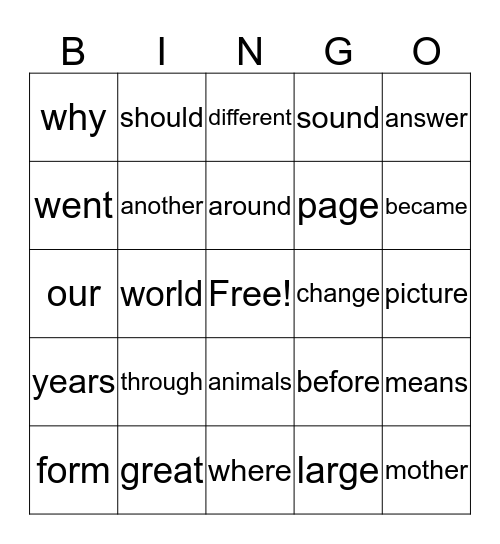 List B Bingo Card
