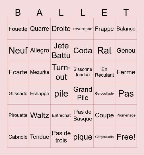 BALLET BINGO! Bingo Card