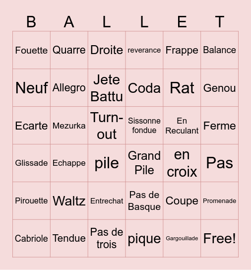 BALLET BINGO! Bingo Card